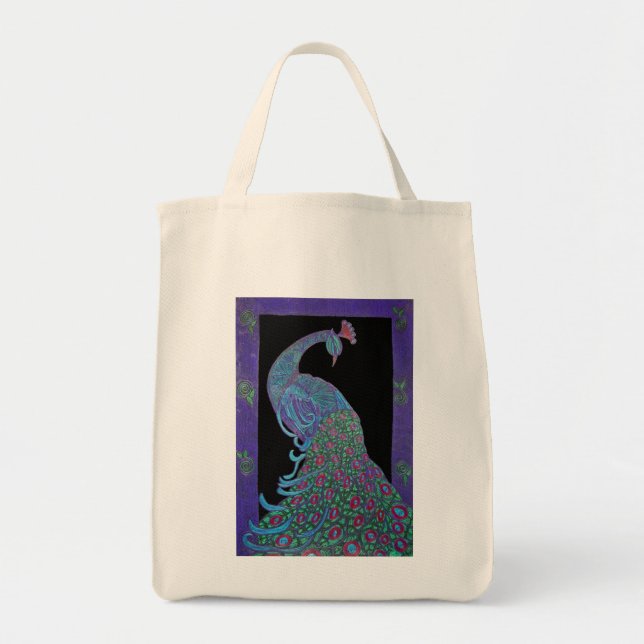 Organic Grocery Tote -Proud Peacock Bag (Front)