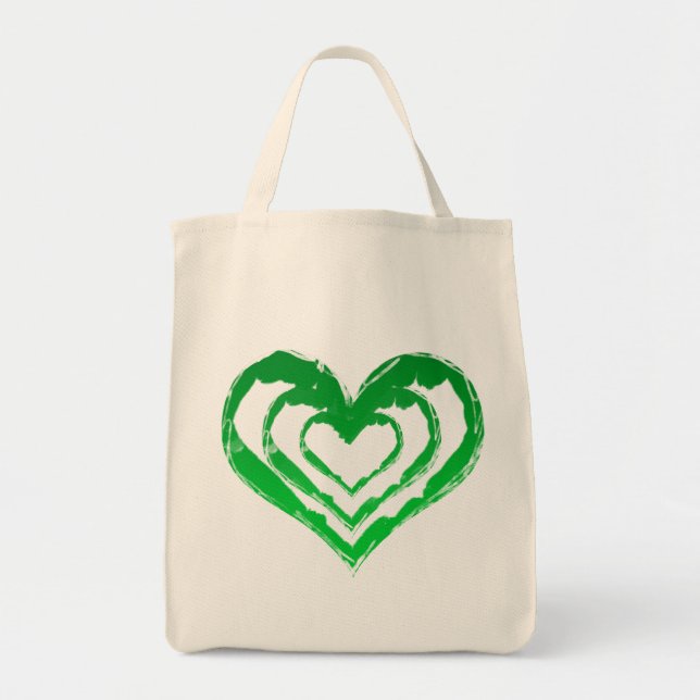 Organic Heart Green Grocery Tote Bag (Front)