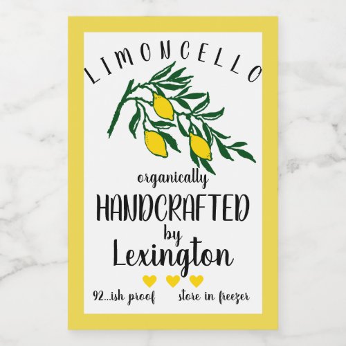 Organic Homemade Limoncello Small Bottle Label 