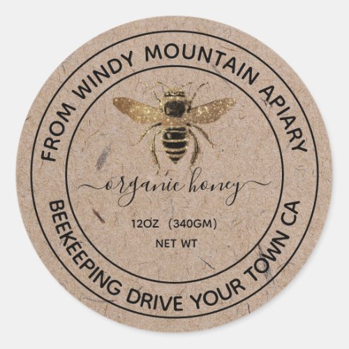  Organic Honey  Kraft Paper Jar Labels  Honeybee