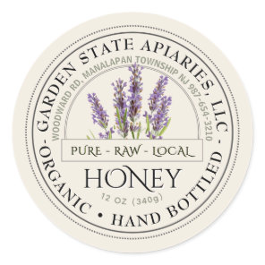 Organic Honey Label with Vintage Lavender on Ivory