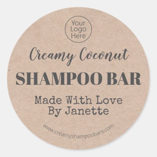 Organic Kraft Handmade Coconut Shampoo Bar Logo Classic Round Sticker