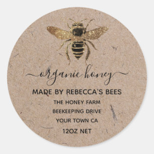 Organic Kraft Paper Honey Jar Labels Honeybee