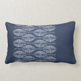 ORGANIC LEAF PATTERN INDIGO BLUE TIE DYE BATIK LUMBAR PILLOW