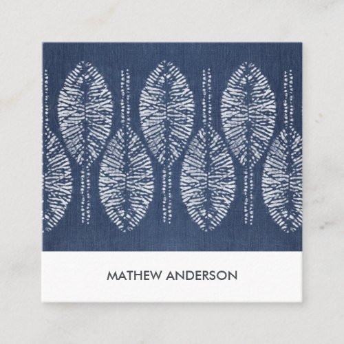 ORGANIC LEAF PATTERN INDIGO BLUE TIE DYE BATIK SQUARE BUSINESS CARD