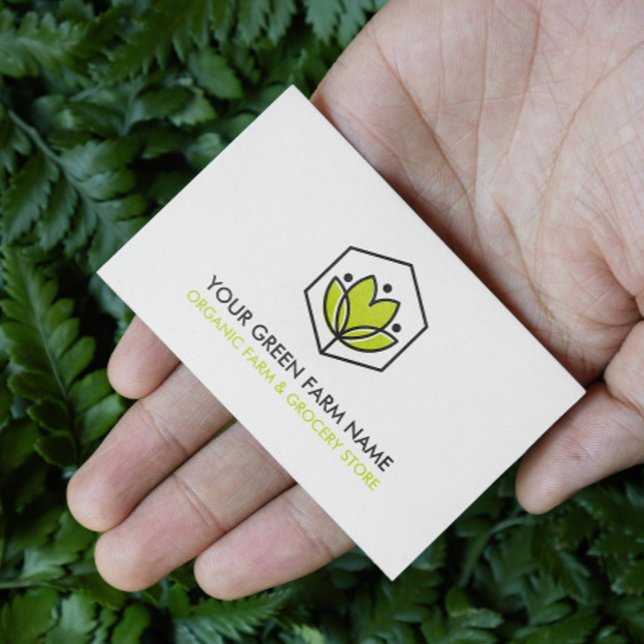 Organic Leafy Flower Hexagon Farmers & Agriculture Business Card (LEAF FLOWER HEXAGON FARMER ORGANIC AGRICULTURE LOGO )