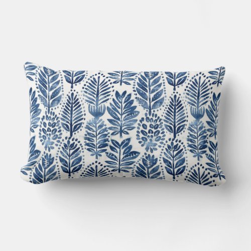 Organic Leaves Blue White Throw Pillow
