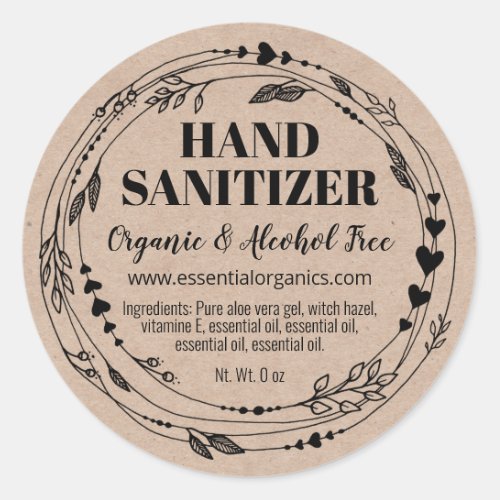 Organic Leaves Homemade Hand Sanitizer Labels