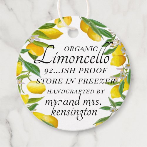 Organic Limoncello Wedding Guest Bottle Favor Tags