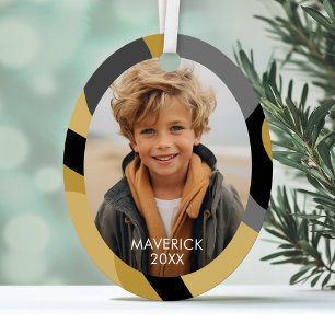 Organic Line Abstract Art - 1 Photo Gold Black Metal Ornament