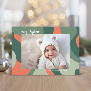 Organic Line Abstract Art - 1 Photo Jade Coral Holiday Card