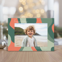 Organic Line Abstract Art - 1 Photo Jade Coral Holiday Card