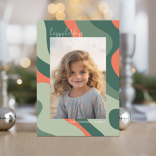 Organic Line Abstract Art - 1 Photo Jade Coral Holiday Card