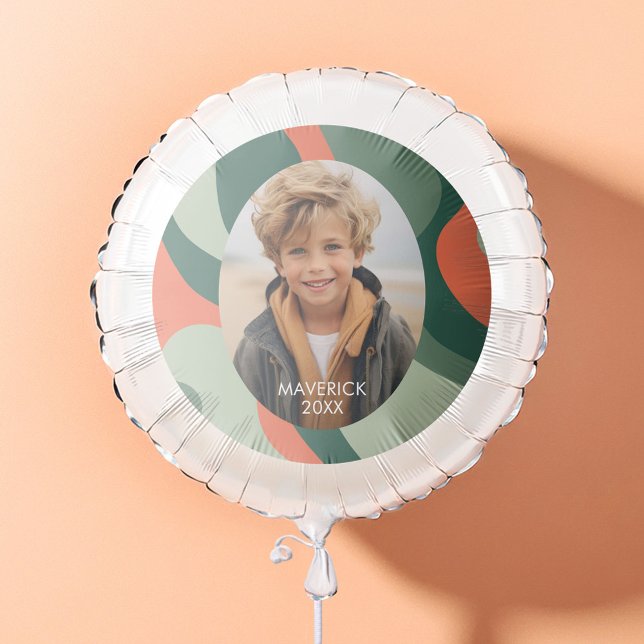 Organic Line Abstract Art - 1 Photo Jade Tangerine Balloon (Personalized Photo Balloon)