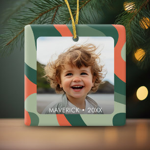 Organic Line Abstract Art - 1 Photo Jade Tangerine Ceramic Ornament