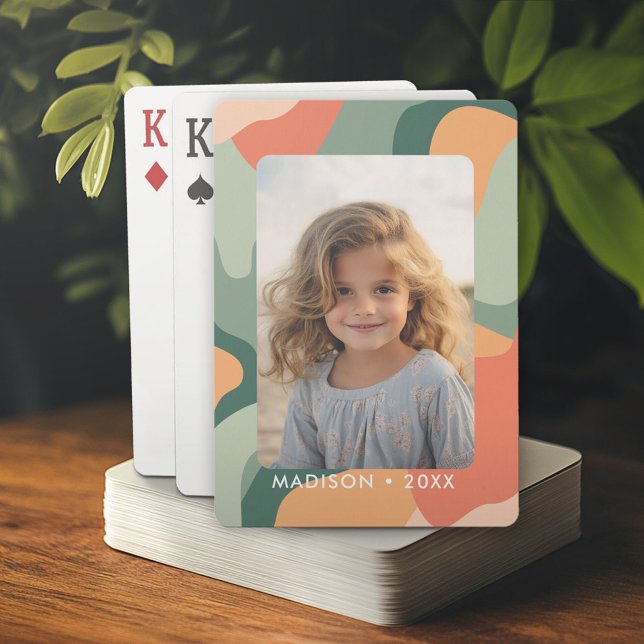 Organic Line Abstract Art - 1 Photo Jade Tangerine Poker Cards (Personalized playing cards)
