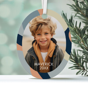 Organic Line Abstract Art - 1 Photo Navy Neutral Metal Ornament