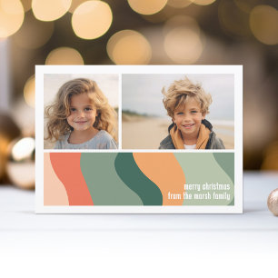 Organic Line Abstract Art - 2 Photo Jade Tangerine Holiday Card