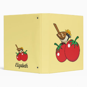 Organic Lover Sparrow Eating Red Tomato Add Name 3 Ring Binder