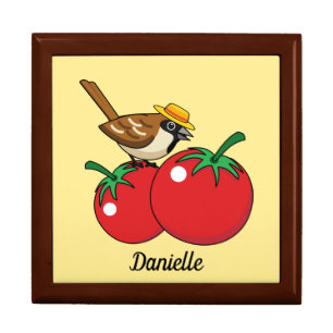 Organic Lover Sparrow Eating Red Tomato   Add Name Gift Box