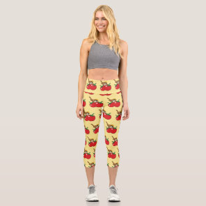 Organic Lover Sparrow Eating Red Tomato Capri Leggings