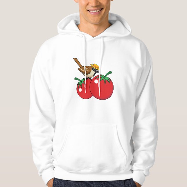 Organic Lover Sparrow Eating Red Tomato Hoodie (Front)