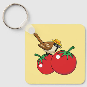 Organic Lover Sparrow Eating Red Tomato Keychain