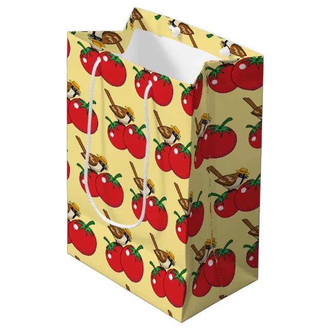 Organic Lover Sparrow Eating Red Tomato Medium Gift Bag (Front Angled)