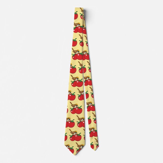 Organic Lover Sparrow Eating Red Tomato Neck Tie (Front)