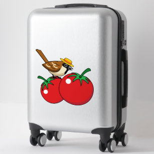 Organic Lover Sparrow Eating Red Tomato Sticker