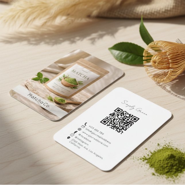 Organic Matcha Powder Natural Matcha QR Code  Business Card (Creator Uploaded)