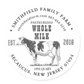 Organic Milk Farm Label with Vintage Holstein Cow