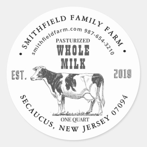 Organic Milk Farm Label with Vintage Holstein Cow 