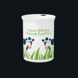 Organic Milk Humanely Raised Cows pitcher<br><div class="desc">This cute pitcher for organic milk from humanely raised cows has two black and white cows with pink noses standing in green grass against a white background.</div>