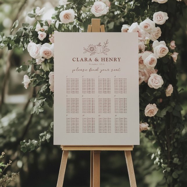 Organic Minimalist Fall Pumpkin Seating Chart Foam Board (Creator Uploaded)