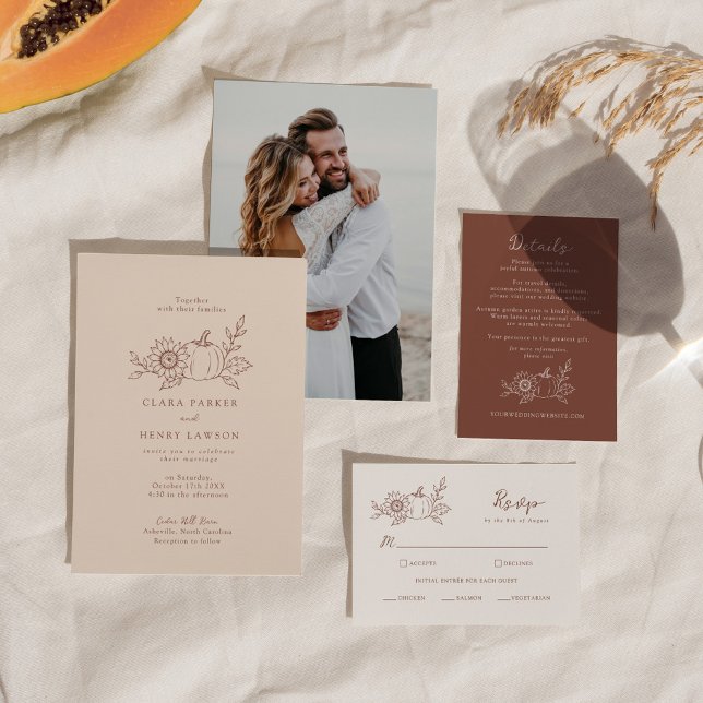 Organic Minimalist Fall Pumpkin Wedding Invitation (Creator Uploaded)