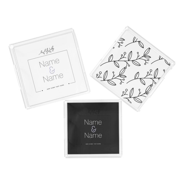 Organic minimalist natural wedding DESIGN EDITABLE Acrylic Tray (Set)