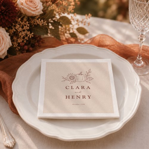 Organic Minimalist Pumpkin Fall Wedding Napkins