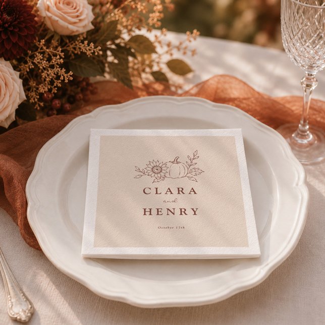 Organic Minimalist Pumpkin Fall Wedding Napkins (Creator Uploaded)