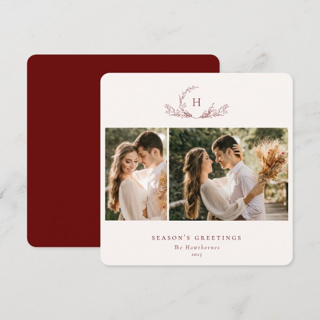 Organic Monogram 2 Photo  Holiday Card (Front/Back)