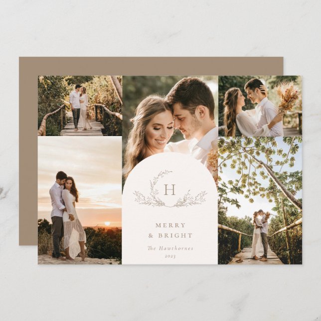 Organic Monogram 5 Photo Holiday Card (Front/Back)