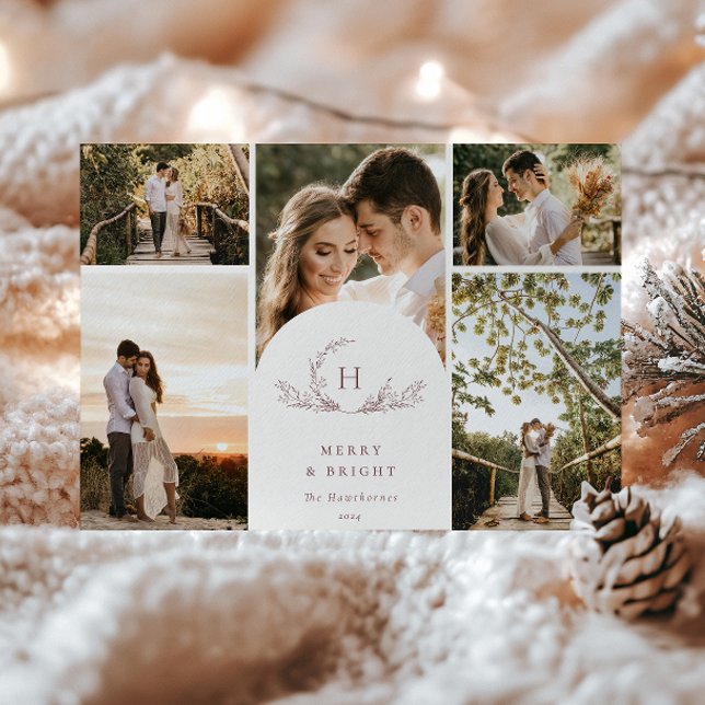 Organic Monogram 5 Photo Holiday Card (Creator Uploaded)