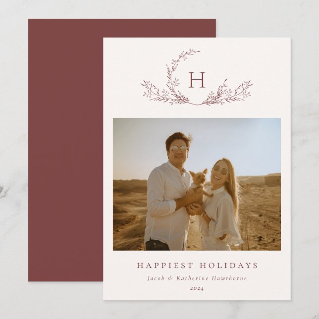 Organic Monogram Photo Holiday Card (Front/Back)