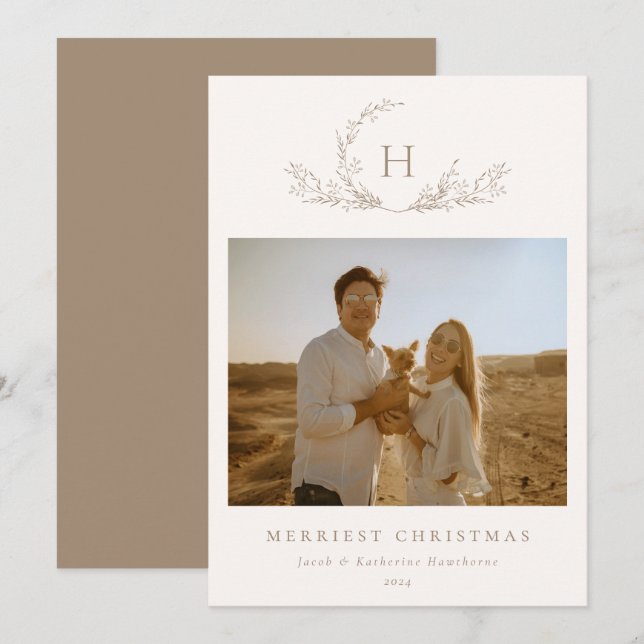 Organic Monogram Photo Holiday Card (Front/Back)