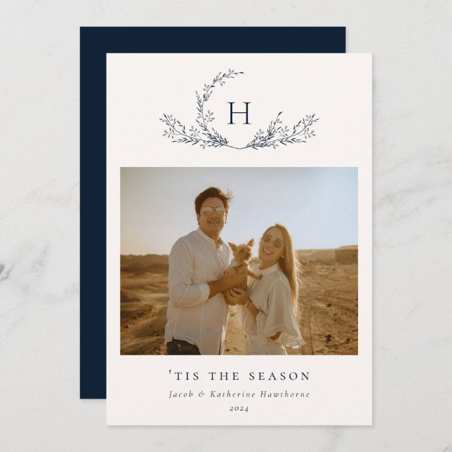 Organic Monogram Photo Holiday Card (Front/Back)