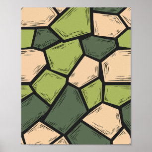 Organic Mosaic Art in Shades of Green & Beige Poster