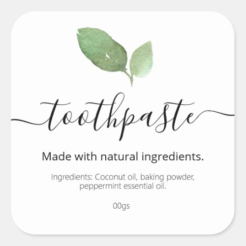 Organic Natural Ingredient Toothpaste Square Sticker