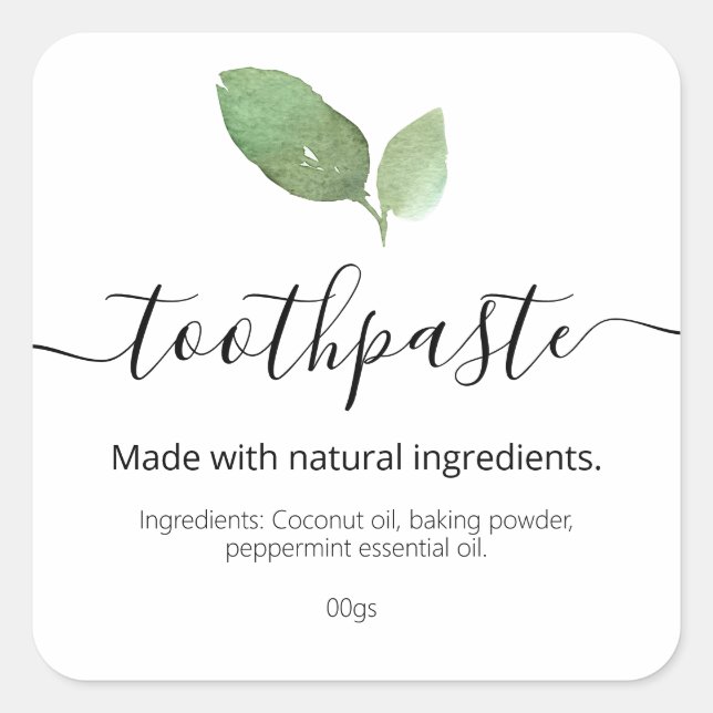 Organic Natural Ingredient Toothpaste Square Sticker (Front)