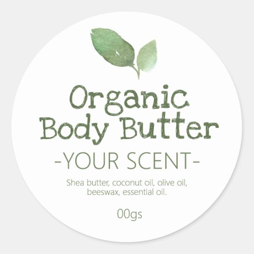 Organic Natural Leaf Handmade Body Butter Classic Round Sticker