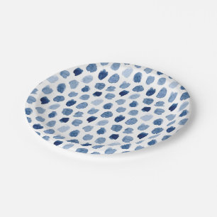 ORGANIC NAVY BLUE INDIGO DOTS TIE DYE PATTERN PAPER PLATES